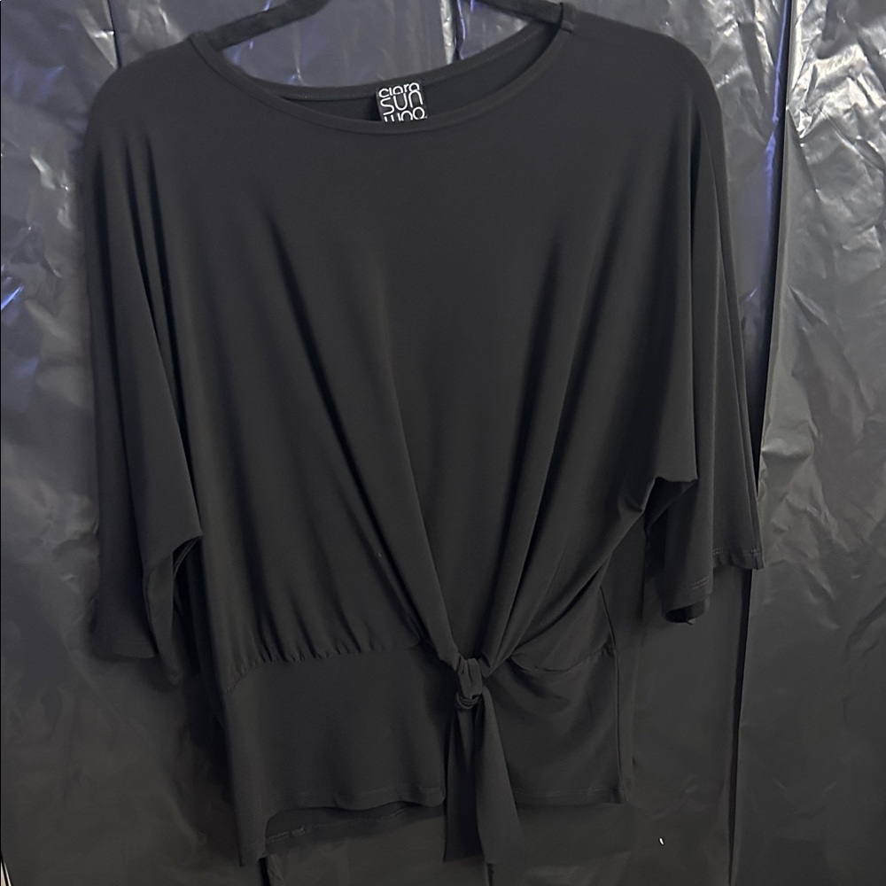 CLARA SUNWOO Black Tie-Front Blouse